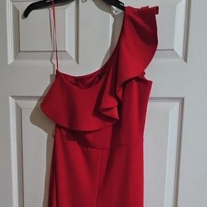 Express Red Asymmetrical Ruffled Jumpsuit